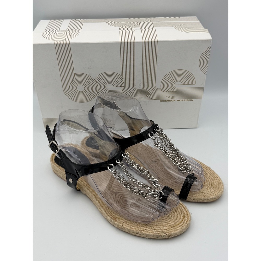Belle Sigerson Morrison Chain Rope Espadrille Sandals Leather Black 8 PEELING